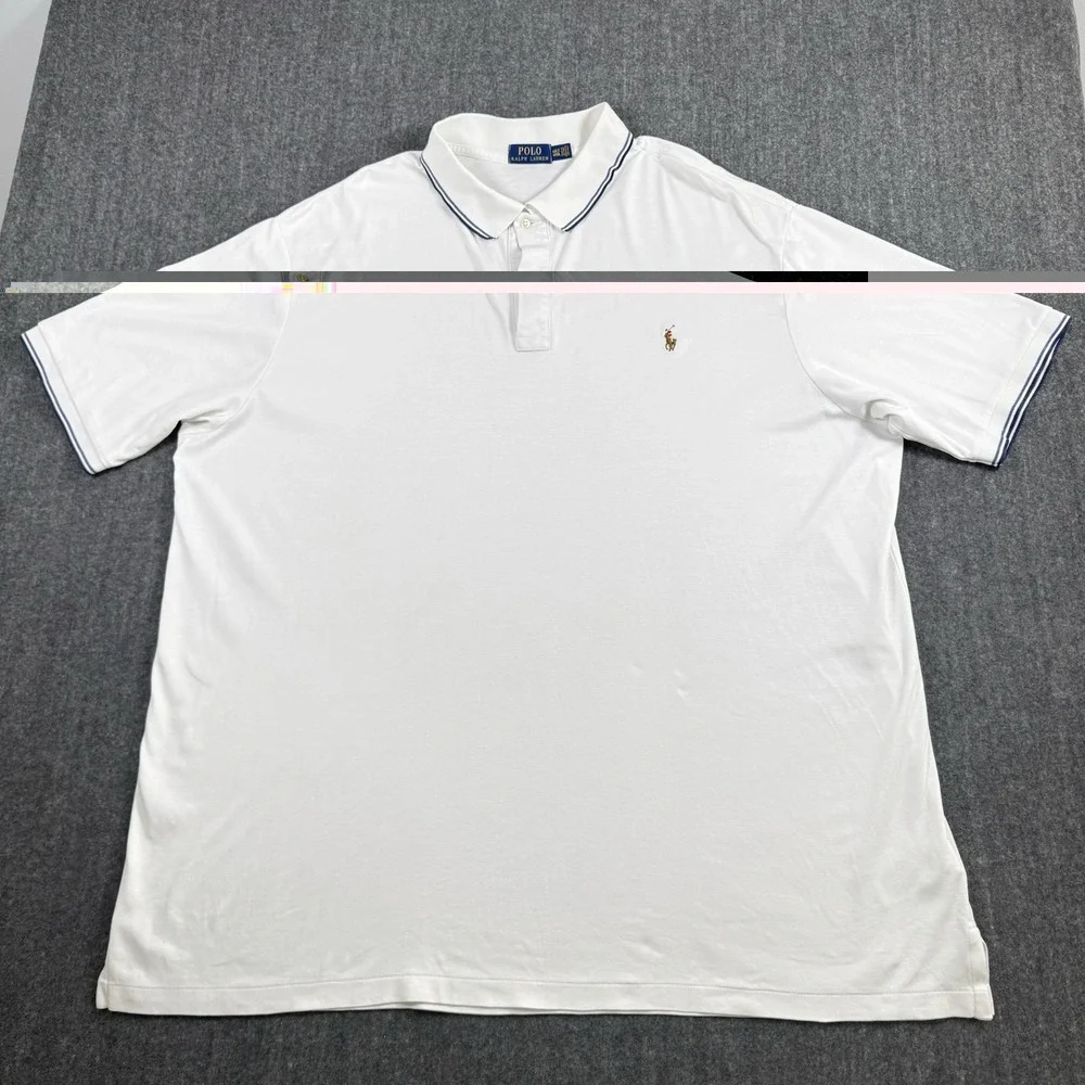Polo Ralph Lauren Men's Polo Shirt 4XLT Big Tall White Navy Trim Pony